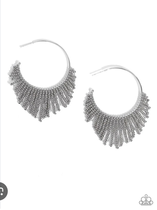 Tailored Tassel Silver Hoop