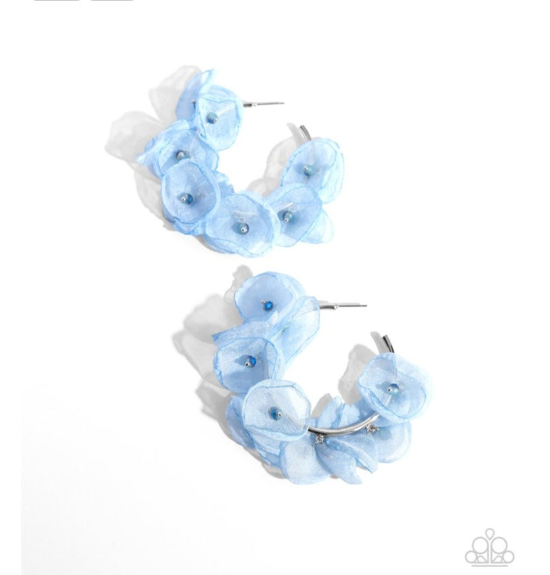 Petaled Pageant Blue Flowers Hoop Earrings